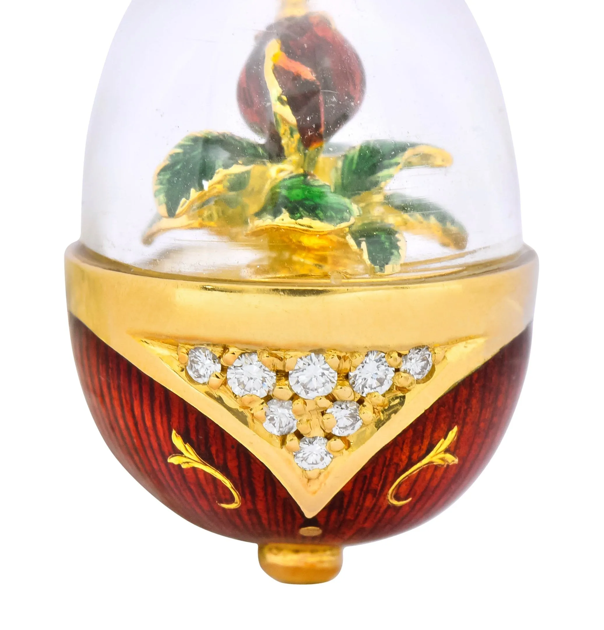 Faberge Enamel Egg Diamond 18 Karat Gold German Rose Flower Pendant