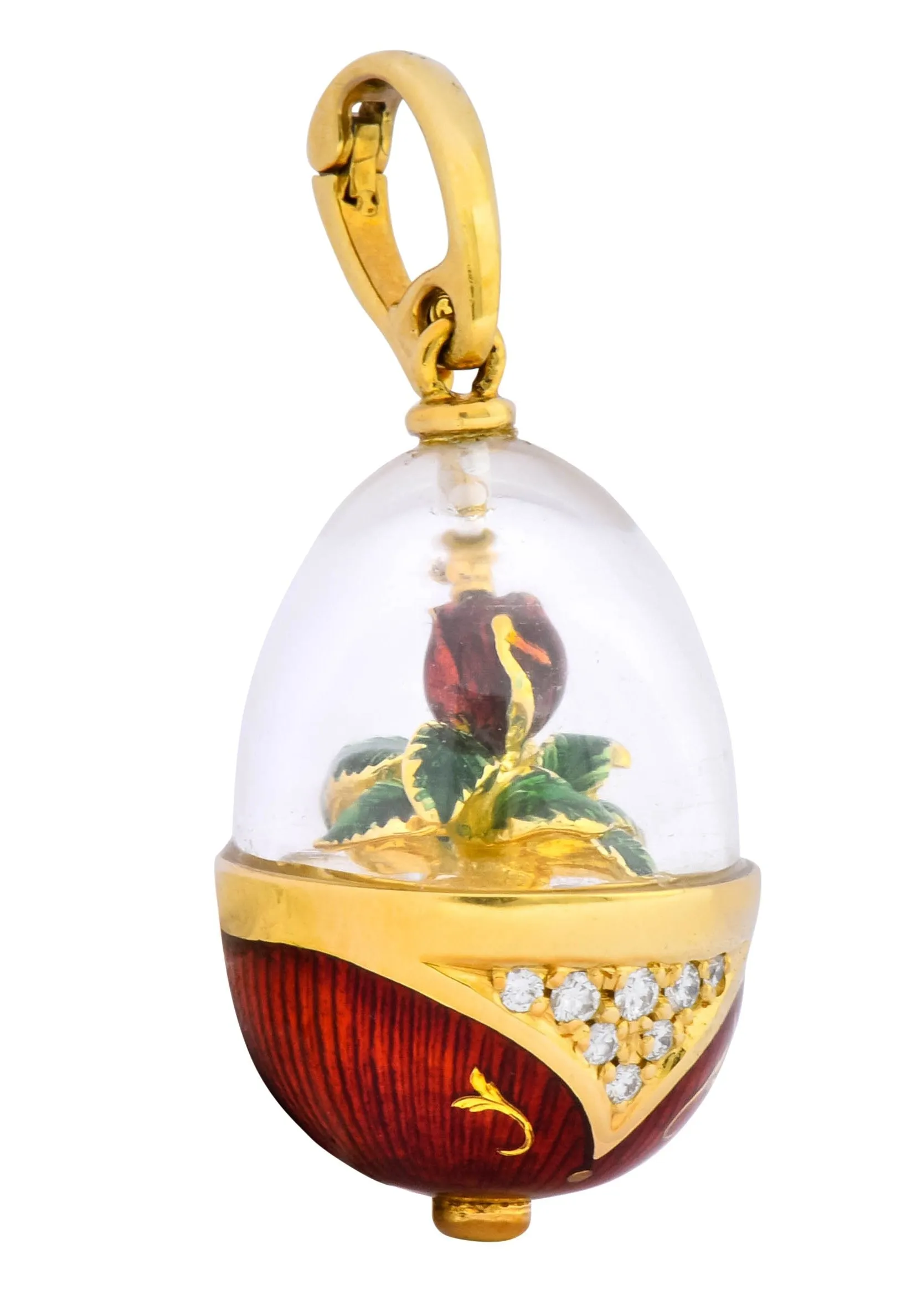 Faberge Enamel Egg Diamond 18 Karat Gold German Rose Flower Pendant