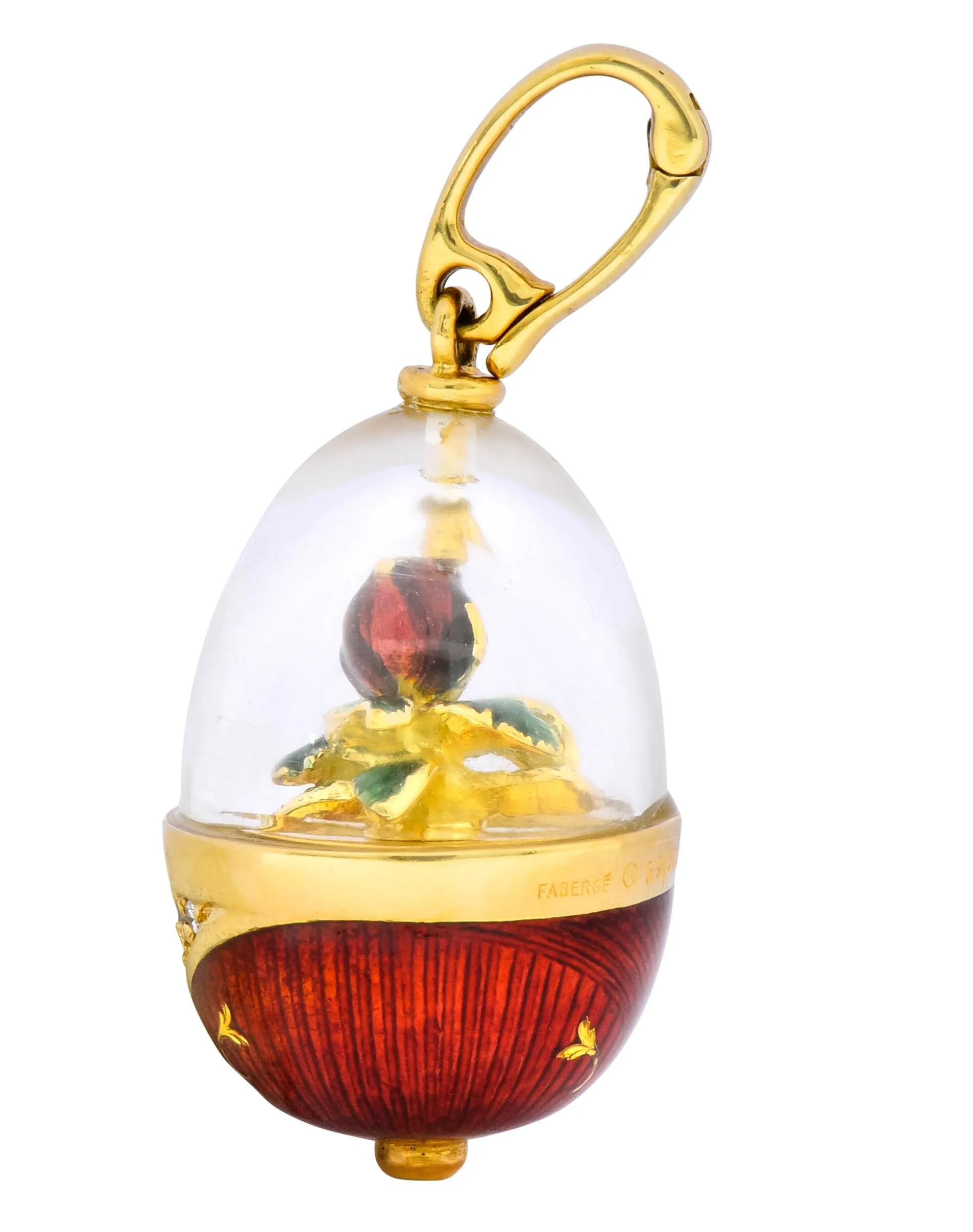 Faberge Enamel Egg Diamond 18 Karat Gold German Rose Flower Pendant