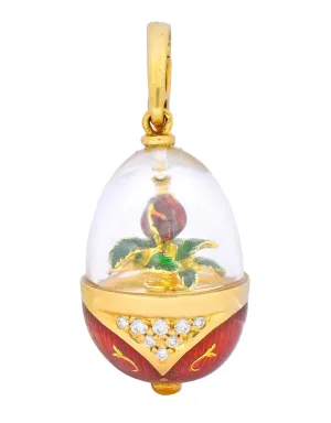 Faberge Enamel Egg Diamond 18 Karat Gold German Rose Flower Pendant