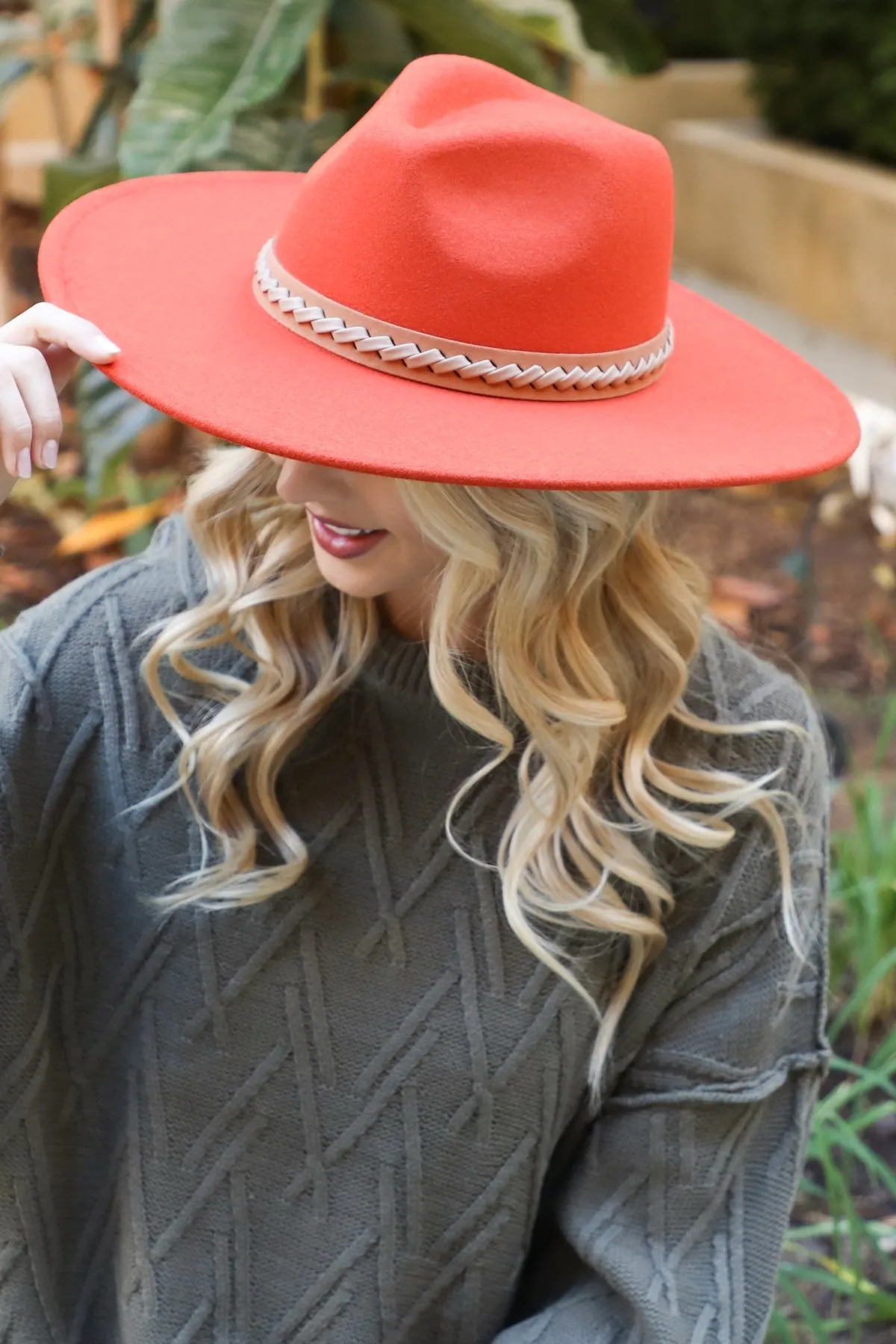 Felt Fashion Brim Hat with Leather Braided Brick - Pack of 6