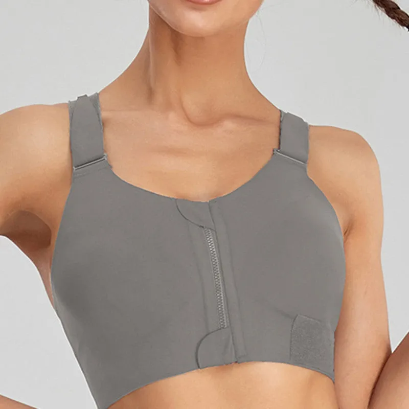 Filhot™  Velcro® Front Zipper Cross Back Sports Bra Up to 5XL