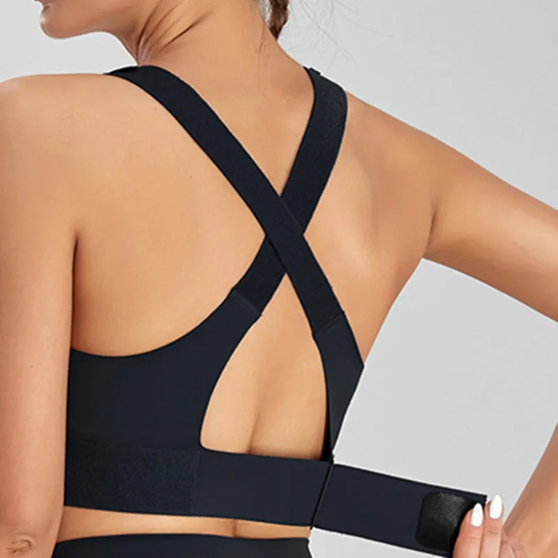 Filhot™  Velcro® Front Zipper Cross Back Sports Bra Up to 5XL