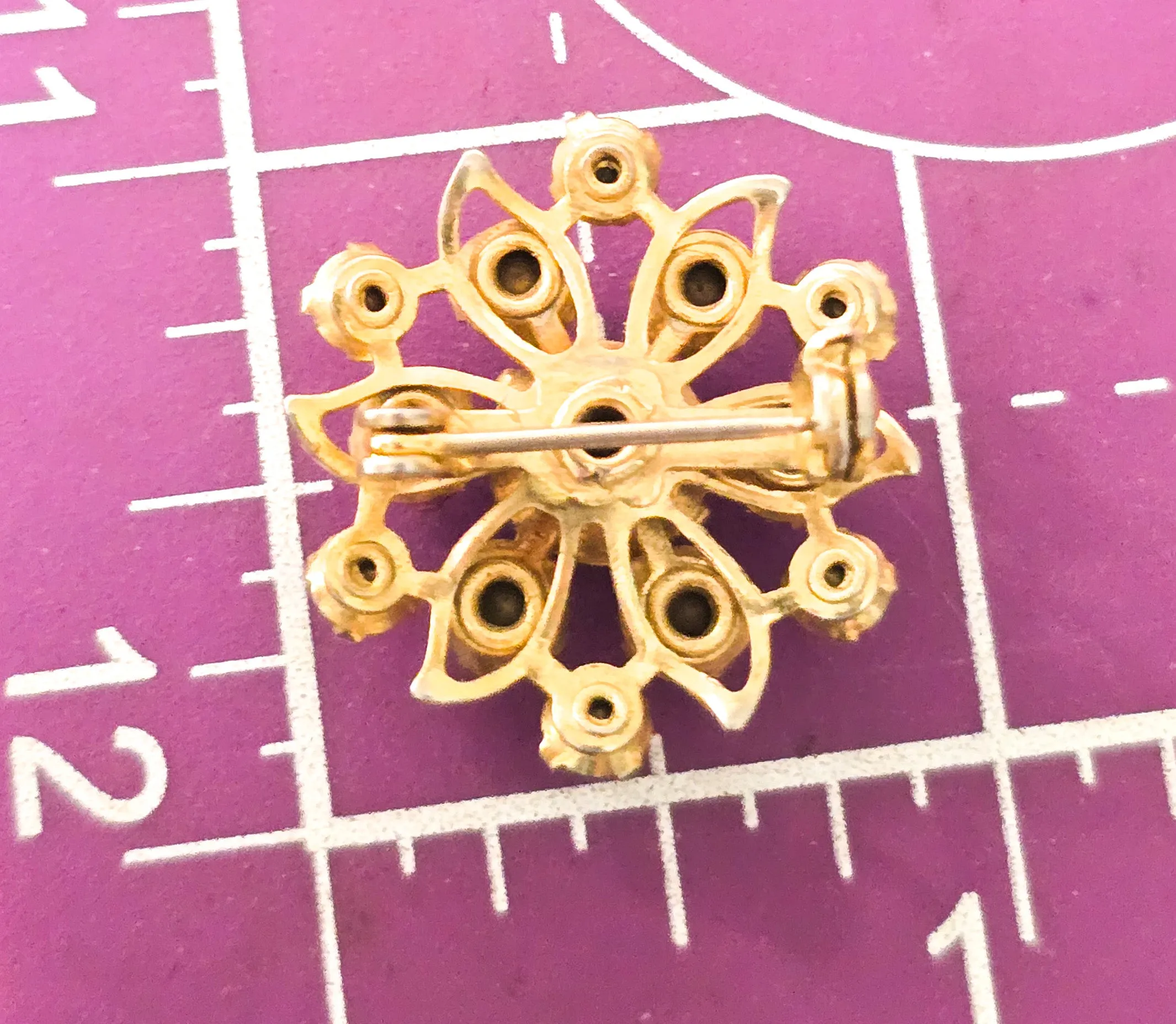 Fruit Salad Rainbow starburst vintage uranium glass rhinestone brooch