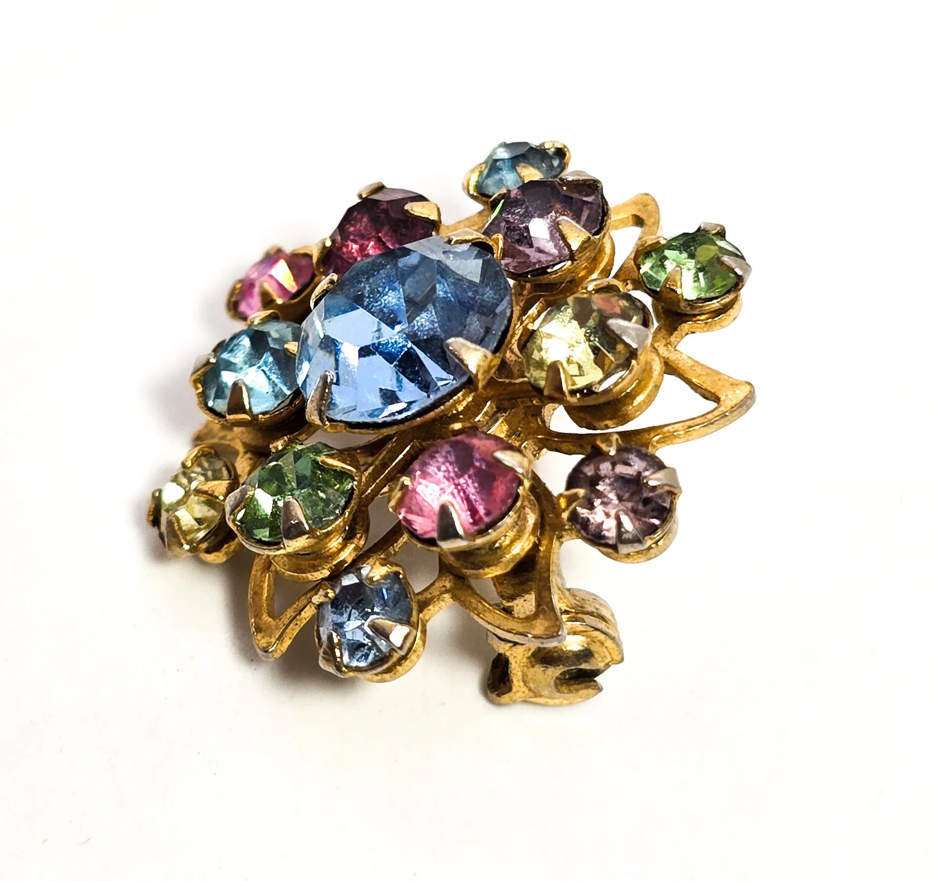 Fruit Salad Rainbow starburst vintage uranium glass rhinestone brooch