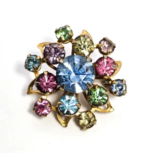 Fruit Salad Rainbow starburst vintage uranium glass rhinestone brooch