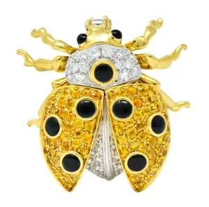 Garavelli 4.80 CTW Yellow Sapphire Diamond Enamel 18 Karat Gold Ladybug Brooch