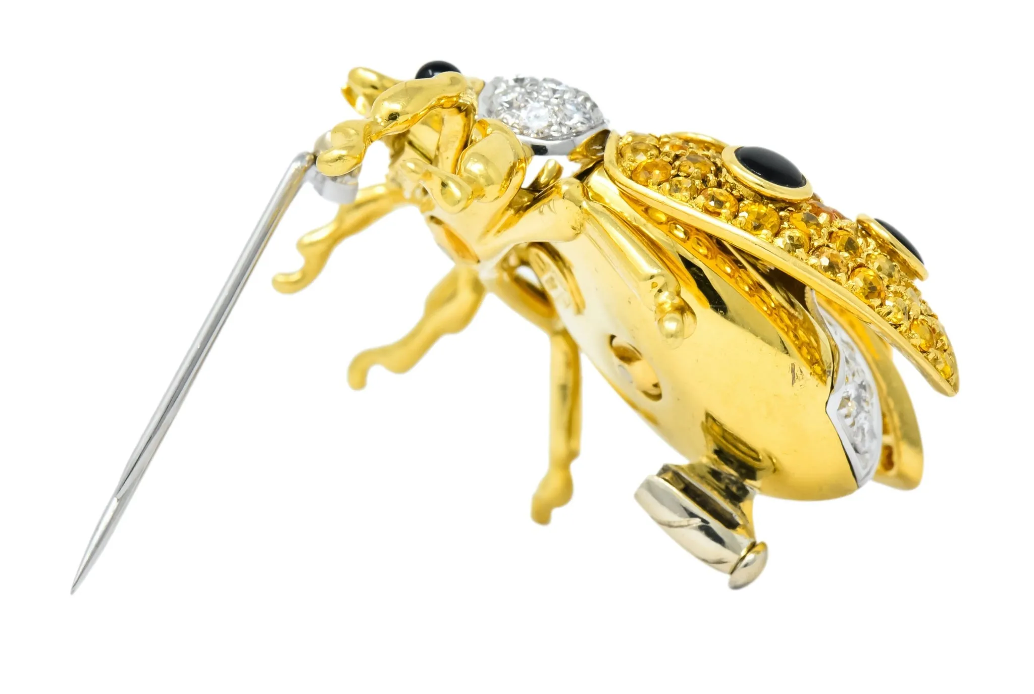 Garavelli 4.80 CTW Yellow Sapphire Diamond Enamel 18 Karat Gold Ladybug Brooch