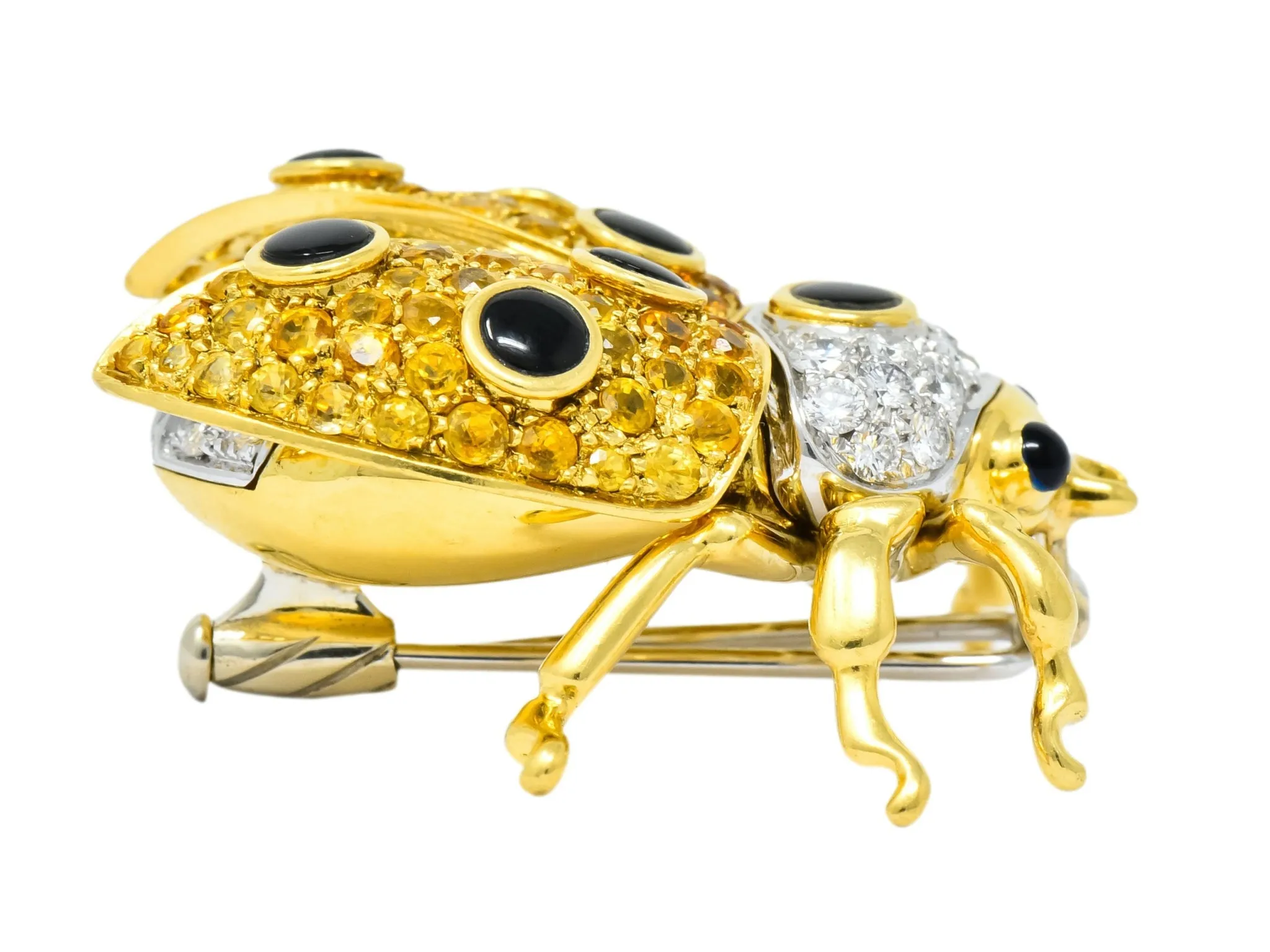 Garavelli 4.80 CTW Yellow Sapphire Diamond Enamel 18 Karat Gold Ladybug Brooch