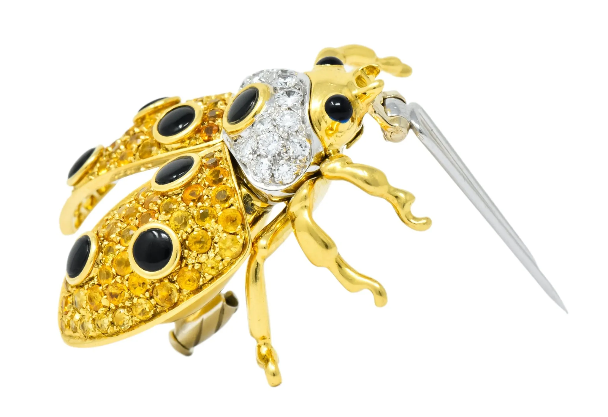 Garavelli 4.80 CTW Yellow Sapphire Diamond Enamel 18 Karat Gold Ladybug Brooch