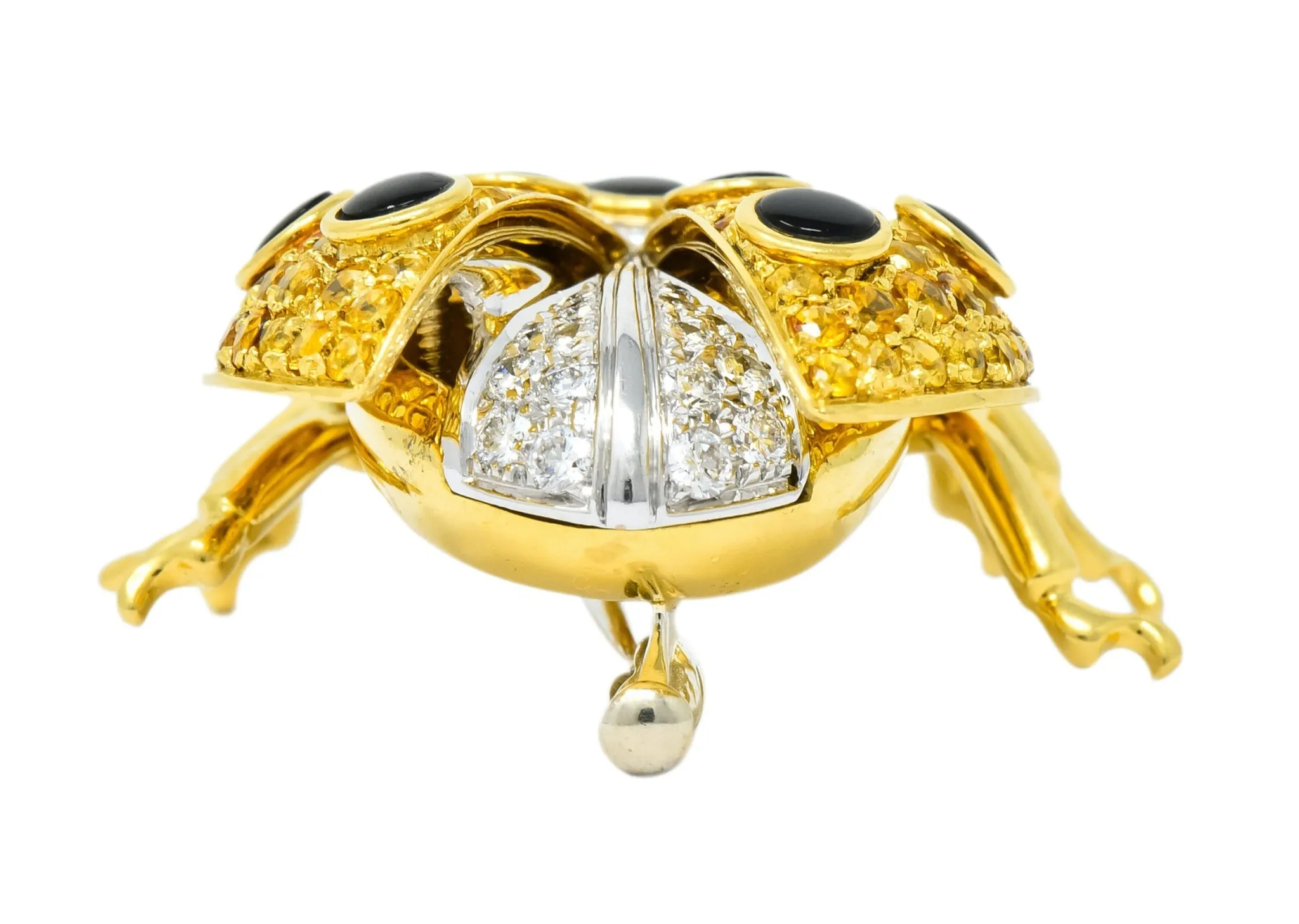 Garavelli 4.80 CTW Yellow Sapphire Diamond Enamel 18 Karat Gold Ladybug Brooch