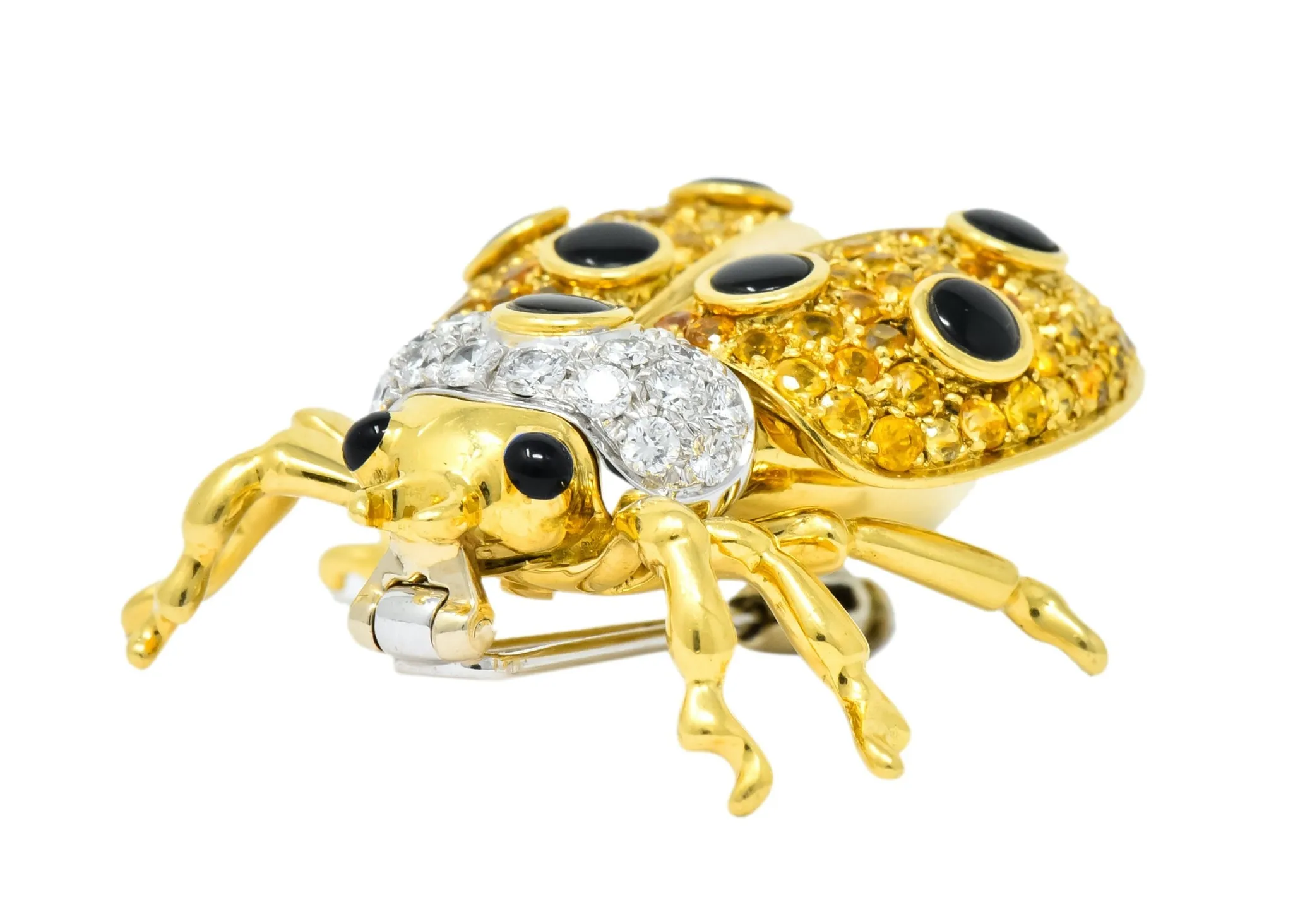 Garavelli 4.80 CTW Yellow Sapphire Diamond Enamel 18 Karat Gold Ladybug Brooch