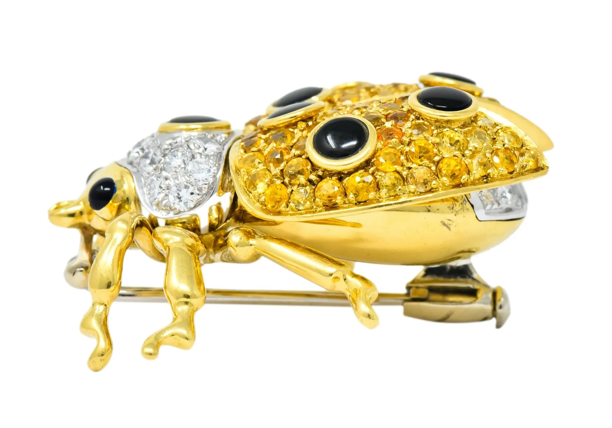 Garavelli 4.80 CTW Yellow Sapphire Diamond Enamel 18 Karat Gold Ladybug Brooch