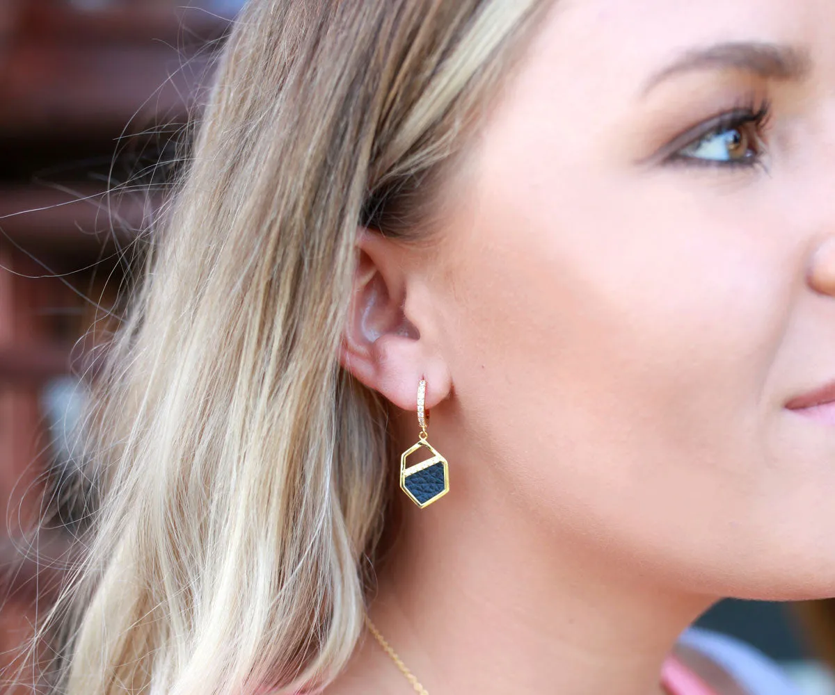 Geometric Leather Inlay Earrings