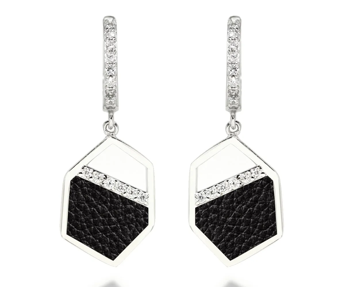 Geometric Leather Inlay Earrings