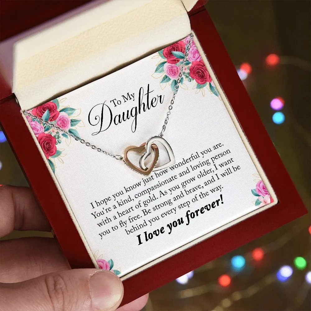 Gift For Daughter - You Are Wonderful -  Interlocking Hearts Necklace Message Card - Gift For Birthday, Christmas From Dad, Mom