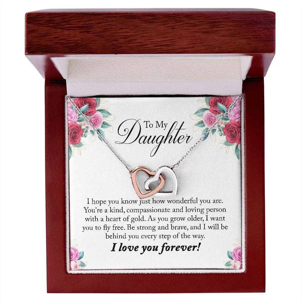 Gift For Daughter - You Are Wonderful -  Interlocking Hearts Necklace Message Card - Gift For Birthday, Christmas From Dad, Mom