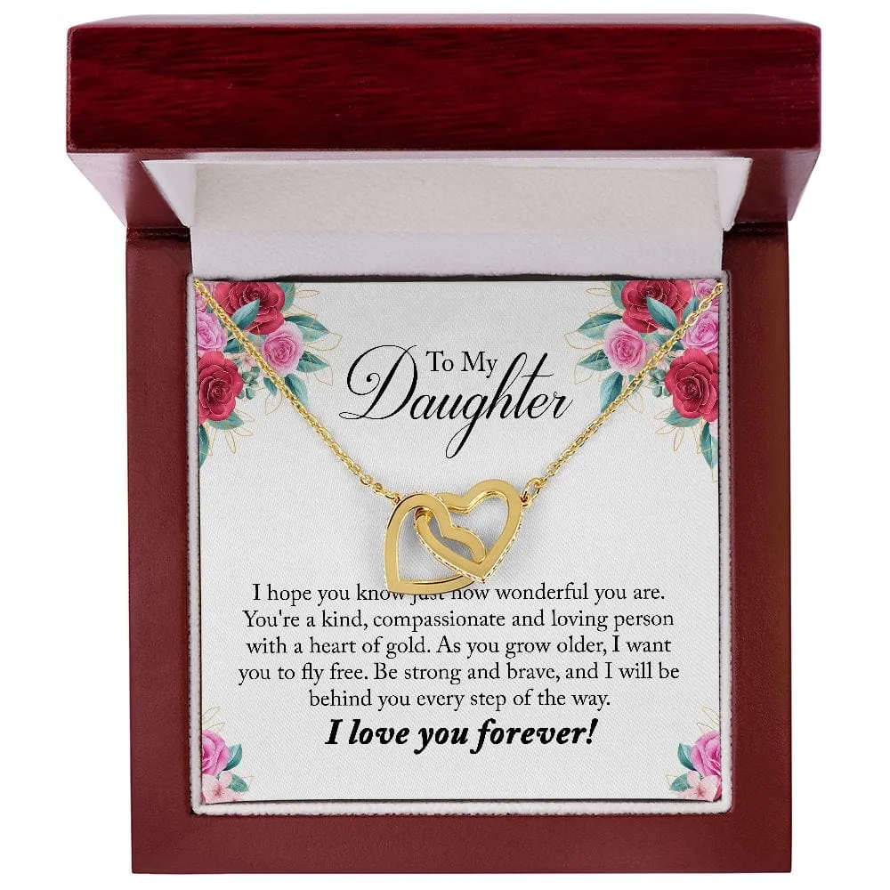 Gift For Daughter - You Are Wonderful -  Interlocking Hearts Necklace Message Card - Gift For Birthday, Christmas From Dad, Mom