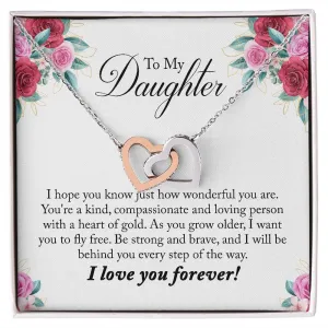 Gift For Daughter - You Are Wonderful -  Interlocking Hearts Necklace Message Card - Gift For Birthday, Christmas From Dad, Mom