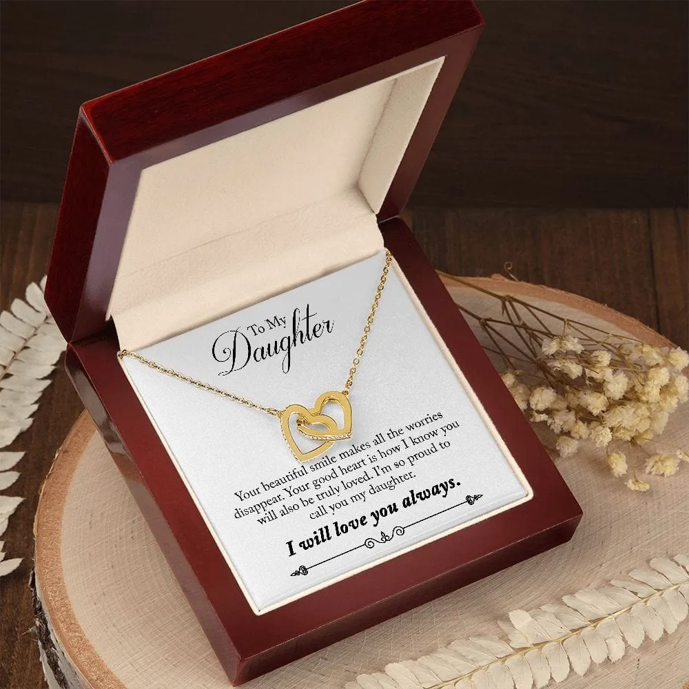 Gift For Daughter - Your Smile -  Interlocking Hearts Necklace Message Card - Gift For Birthday, Christmas From Dad, Mom