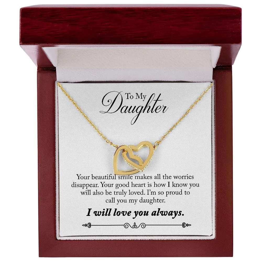 Gift For Daughter - Your Smile -  Interlocking Hearts Necklace Message Card - Gift For Birthday, Christmas From Dad, Mom