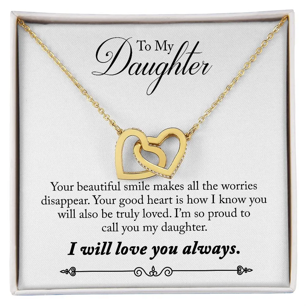 Gift For Daughter - Your Smile -  Interlocking Hearts Necklace Message Card - Gift For Birthday, Christmas From Dad, Mom