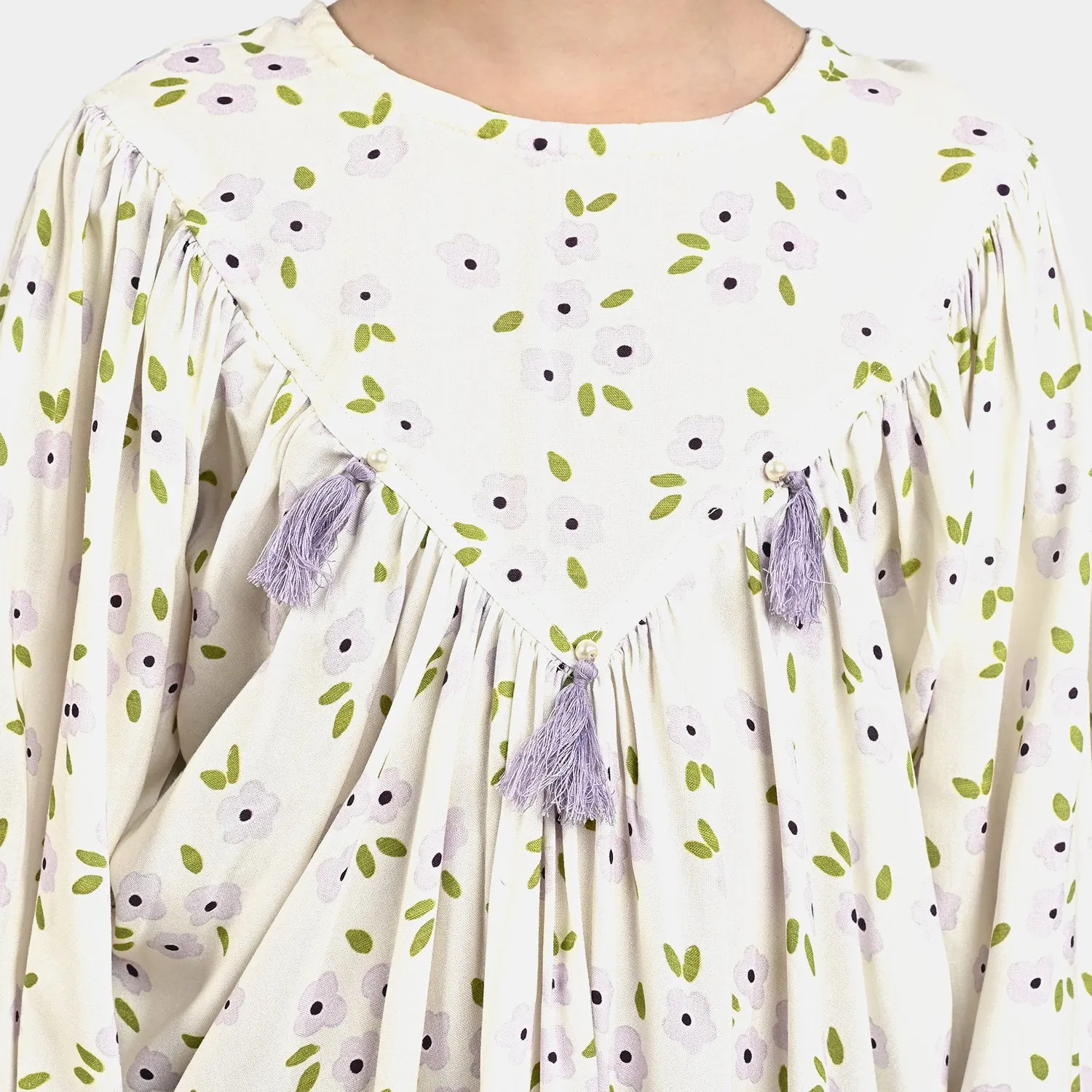Girls Cotton Viscose Casual Top Lavender-White