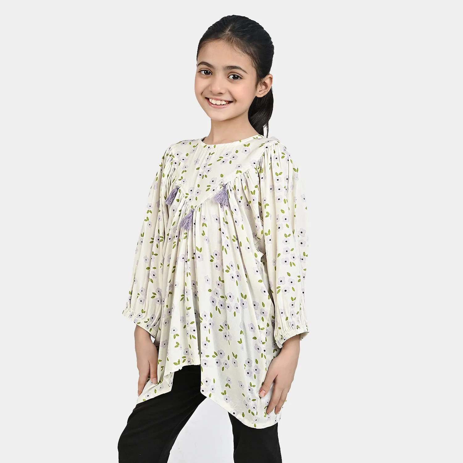 Girls Cotton Viscose Casual Top Lavender-White