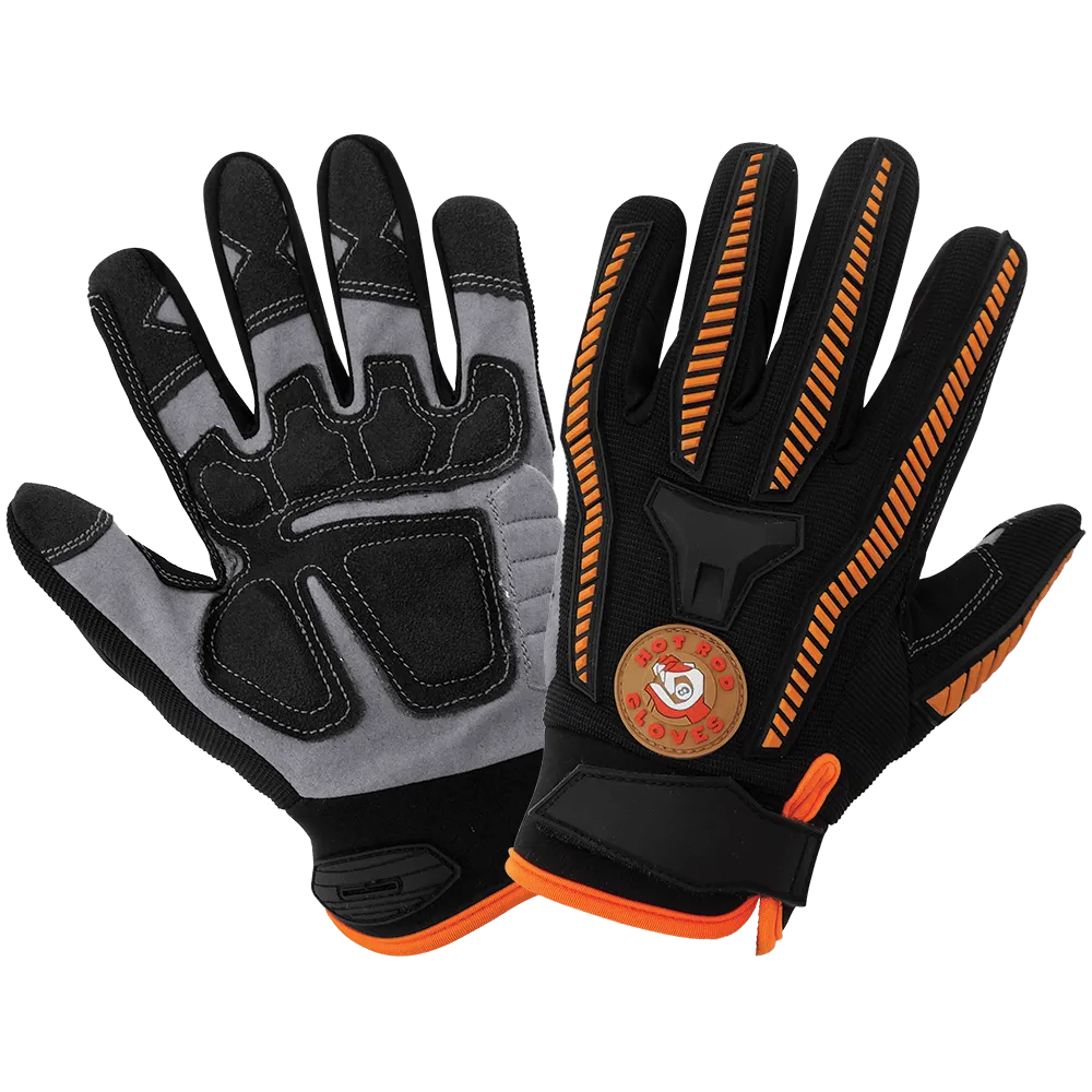 Global Glove & Safety HR8500 Hot Rod Gloves® Synthetic Leather Palm Performance Mechanics Style Gloves, Impact Protection, Spandex Back