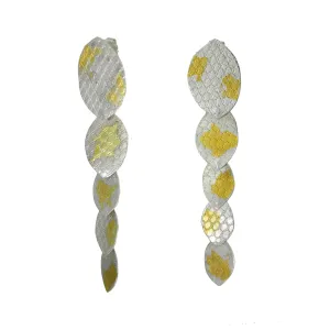 Gold and Silver Snake Statement Earrings, Keum Boo  Shoulder Duster Earrings, Gold on Silver Long Earrings