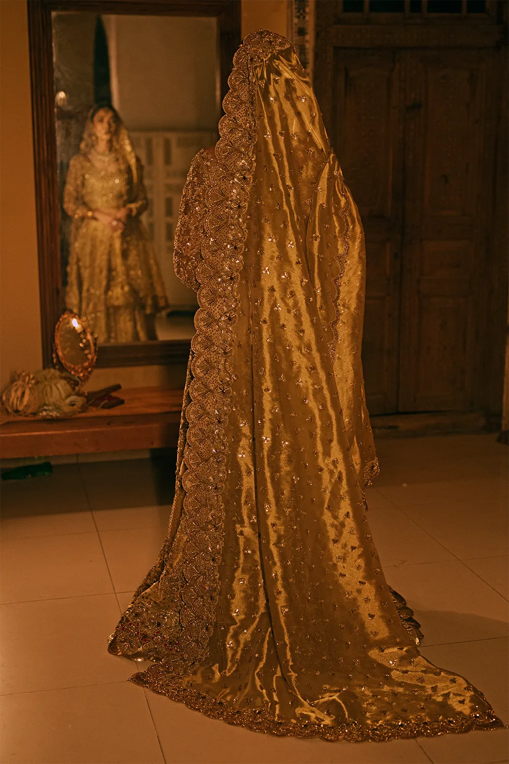 Gold Bridal Lehenga Choli and Dupatta Dress for Wedding