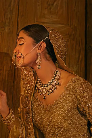 Gold Bridal Lehenga Choli and Dupatta Dress for Wedding