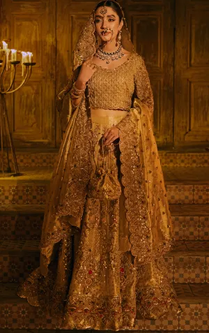 Gold Bridal Lehenga Choli and Dupatta Dress for Wedding