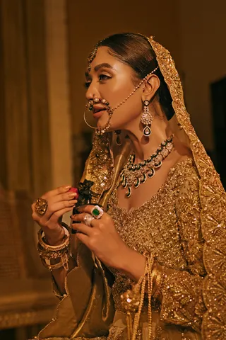 Gold Bridal Lehenga Choli and Dupatta Dress for Wedding