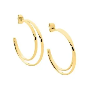 Gold IP Plated Double Row Hoop Earrings 35mm SE234G