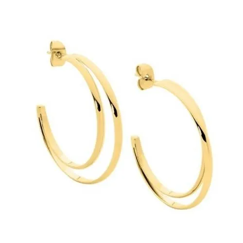 Gold IP Plated Double Row Hoop Earrings 35mm SE234G