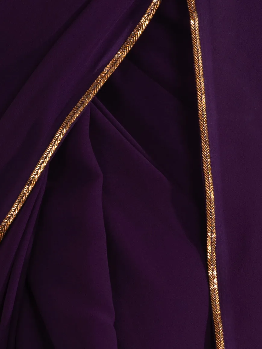 Grape Violet Georgette Saree with Bronze Lace and Galaxy Shine Blouse Fabric