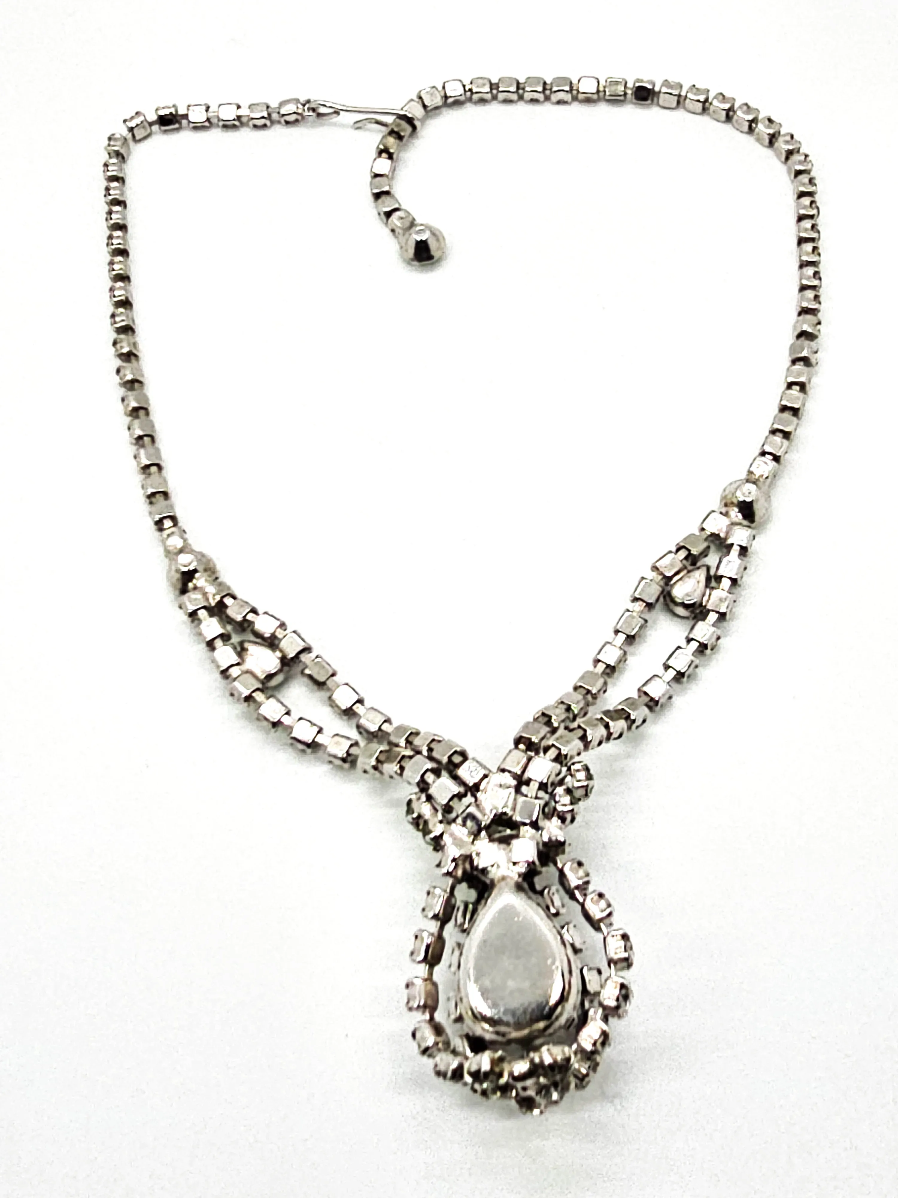 Green caged pendant vintage rhinestone holiday statement necklace