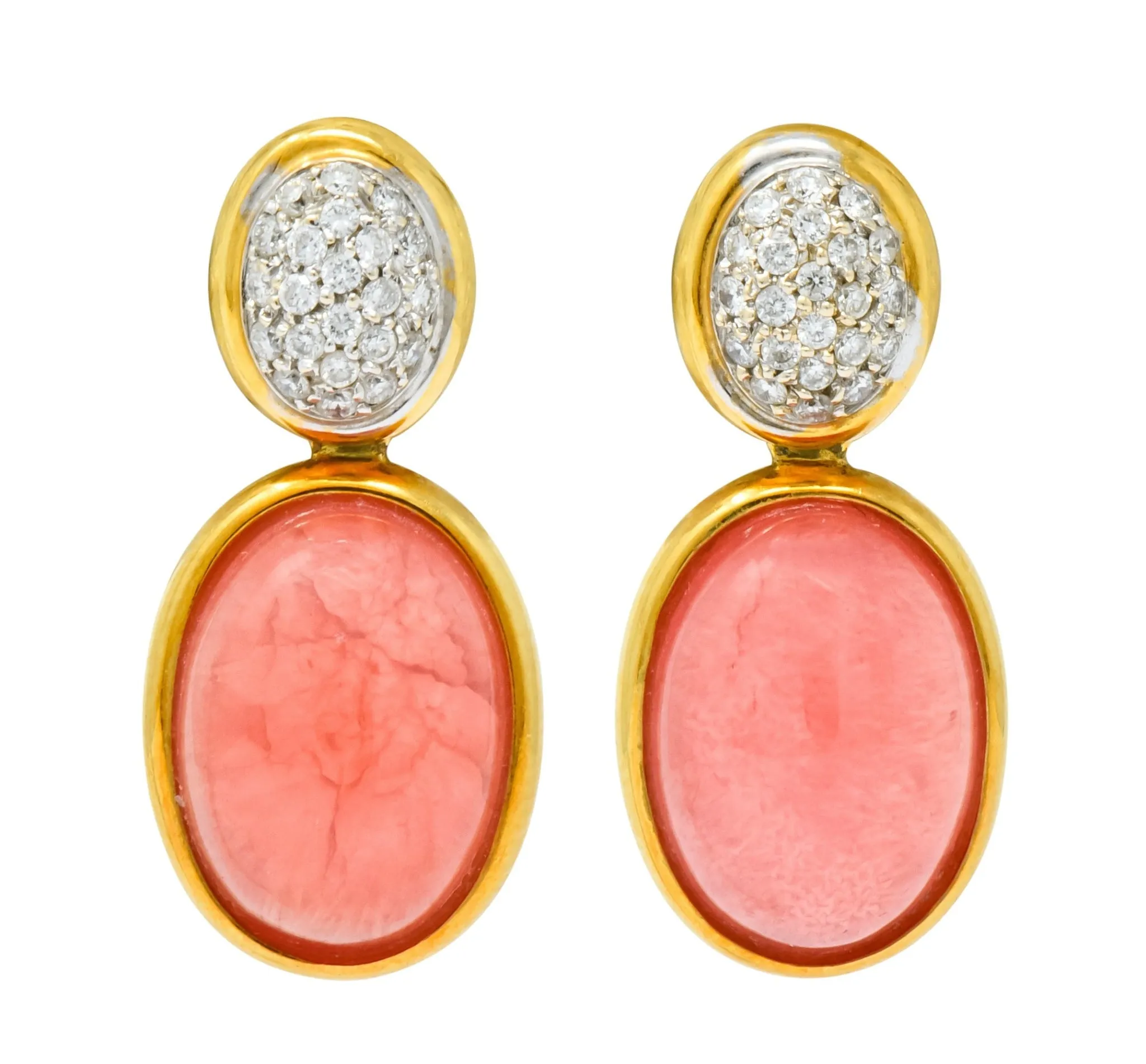 H. Stern Diamond Rhodochrosite 18 Karat Gold Drop Vintage Earrings