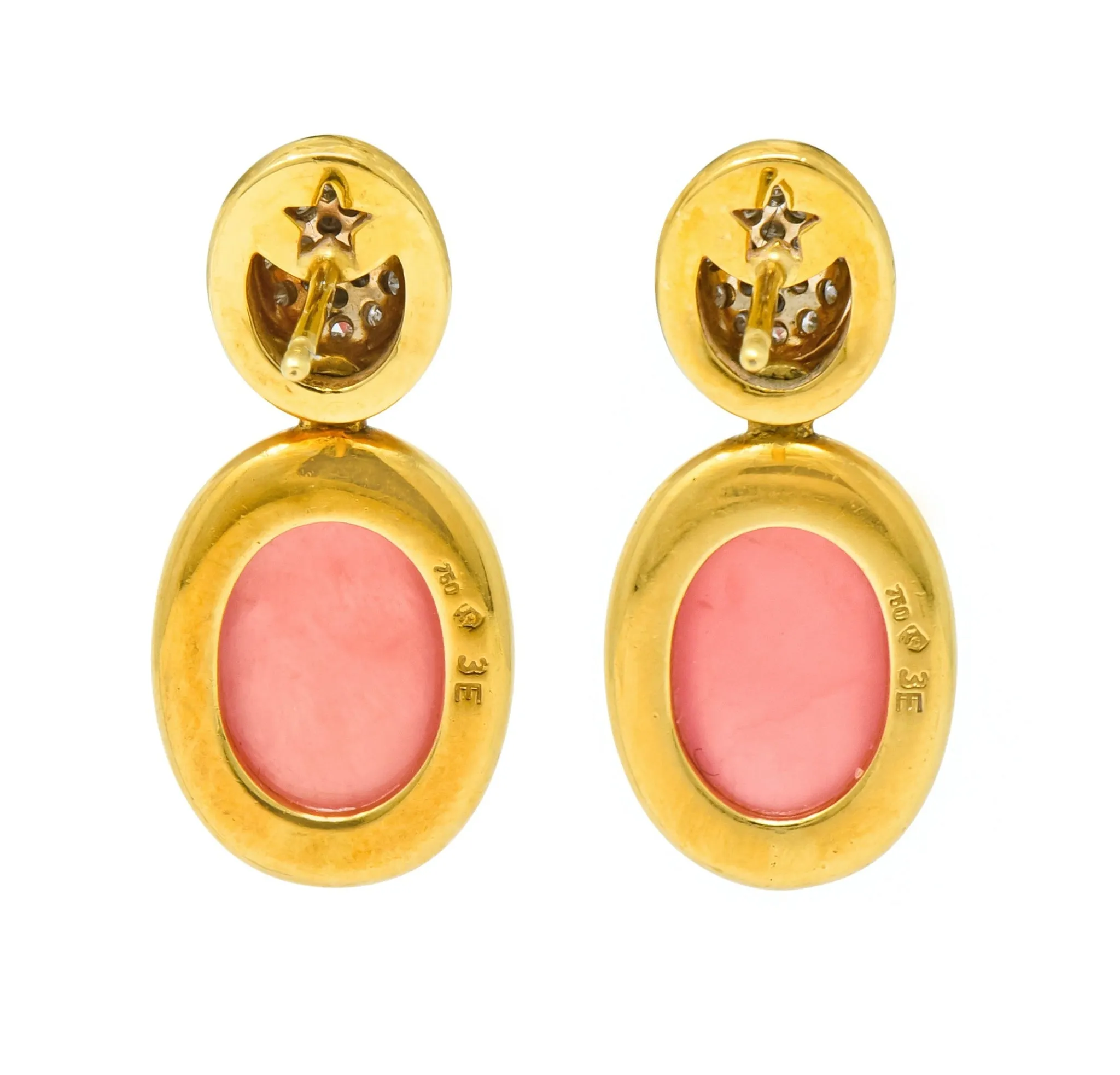 H. Stern Diamond Rhodochrosite 18 Karat Gold Drop Vintage Earrings