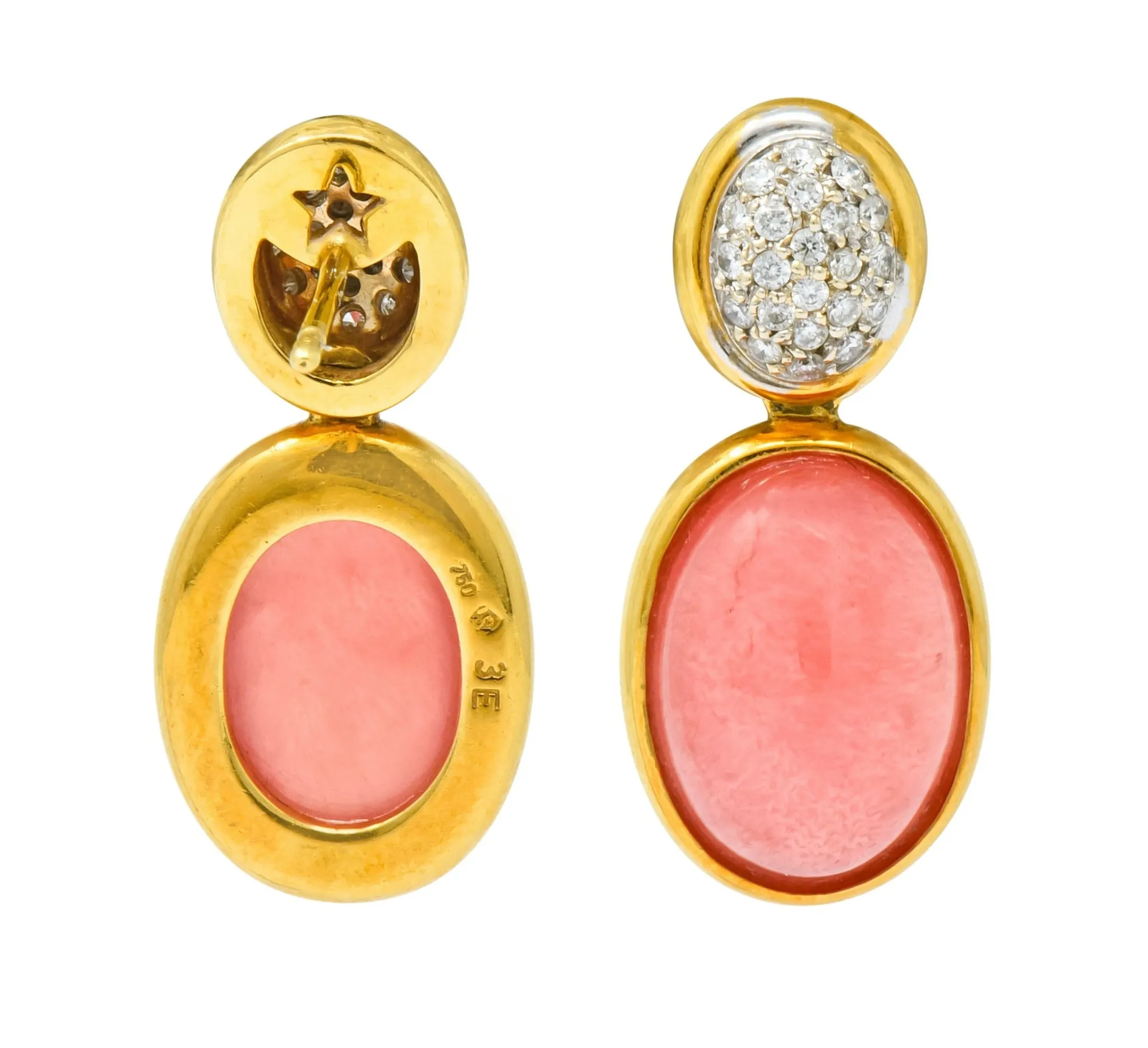 H. Stern Diamond Rhodochrosite 18 Karat Gold Drop Vintage Earrings