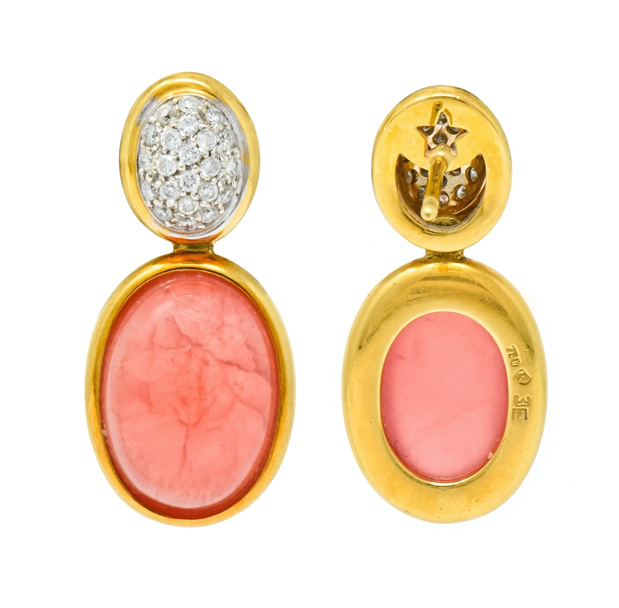 H. Stern Diamond Rhodochrosite 18 Karat Gold Drop Vintage Earrings