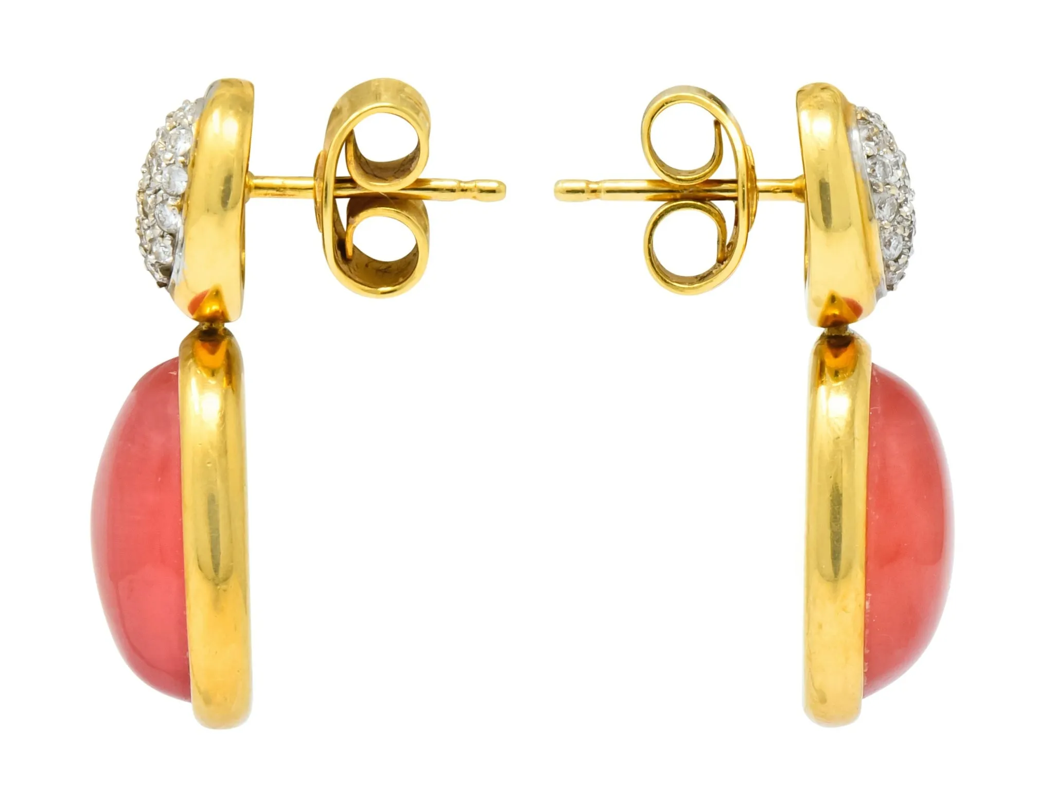 H. Stern Diamond Rhodochrosite 18 Karat Gold Drop Vintage Earrings