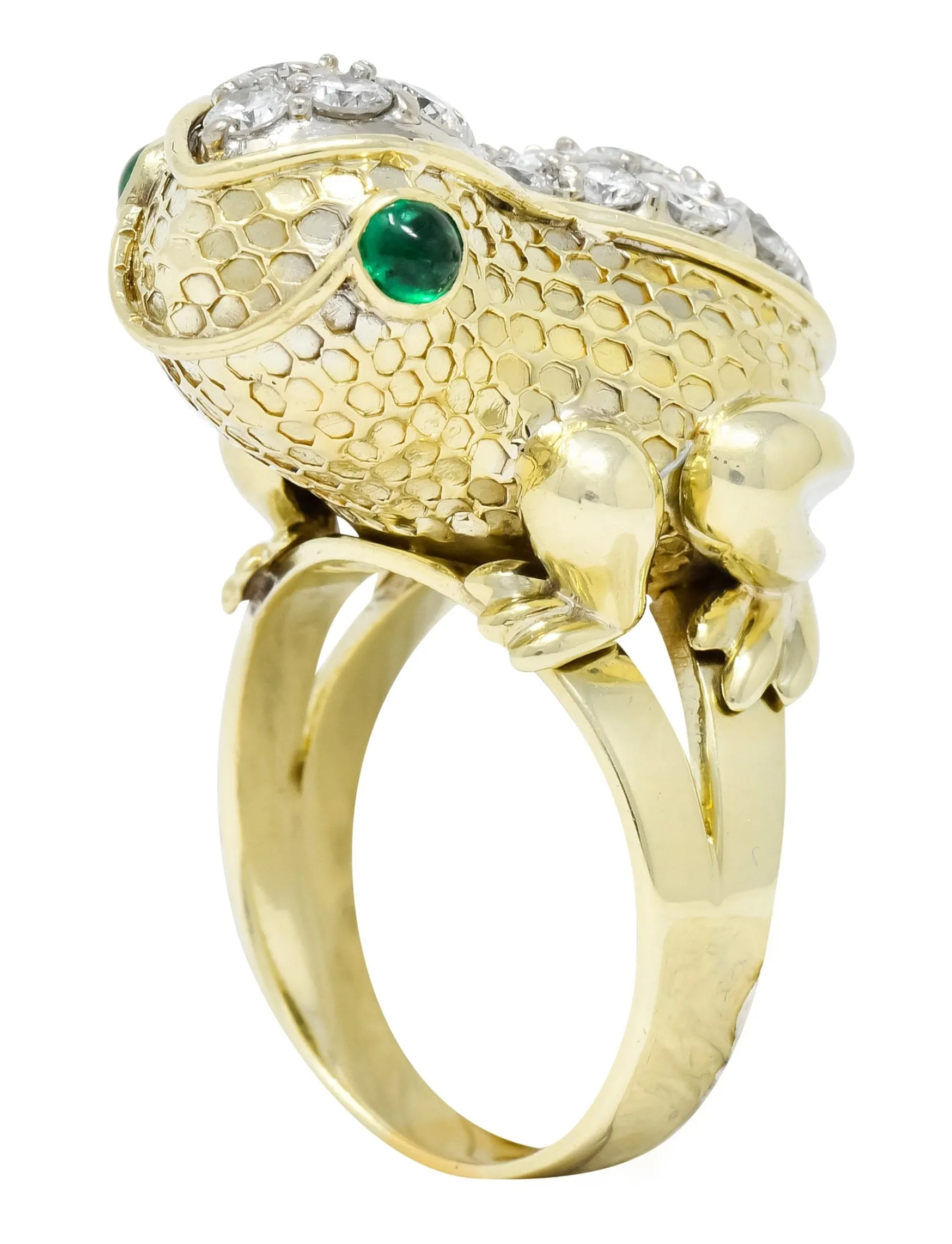 Hammerman Brothers 1970’s 2.75 CTW Diamond Emerald 14 Karat Gold Frog Ring