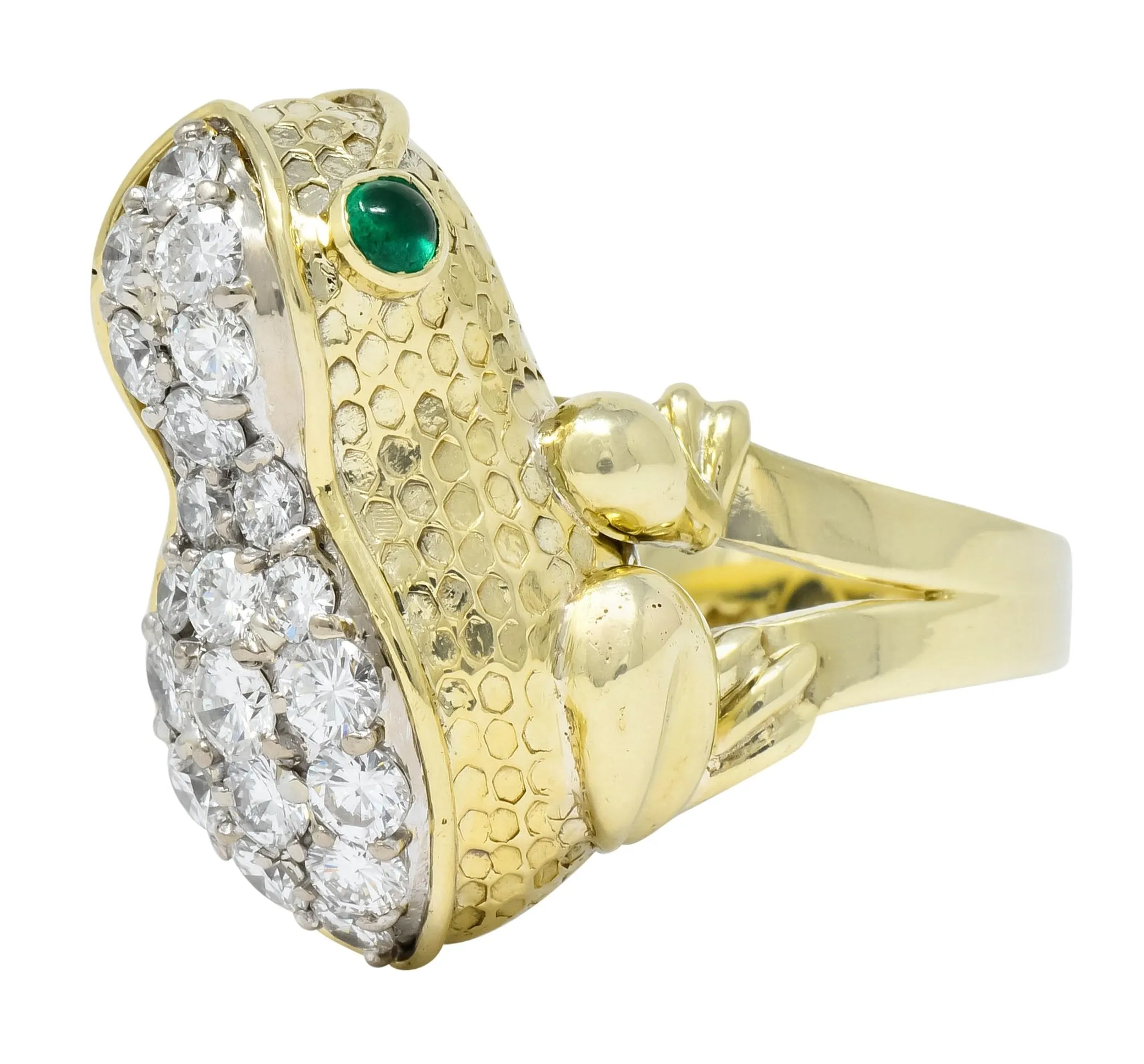 Hammerman Brothers 1970’s 2.75 CTW Diamond Emerald 14 Karat Gold Frog Ring