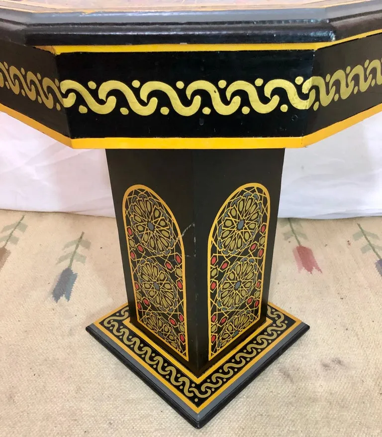 Hand Painted Black Moroccan End, Side or Lamp Tables Octagonal Shaped, a Pair