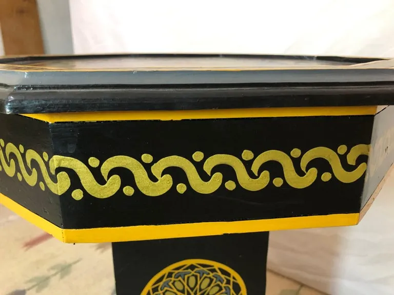 Hand Painted Black Moroccan End, Side or Lamp Tables Octagonal Shaped, a Pair