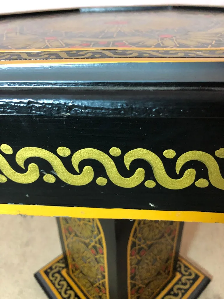 Hand Painted Black Moroccan End, Side or Lamp Tables Octagonal Shaped, a Pair