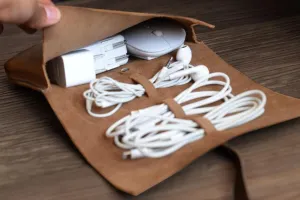 Handmade Personalized Leather Cable Cord Organizer Pouch