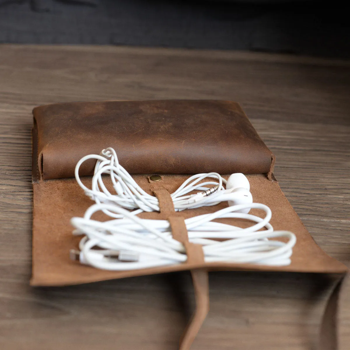 Handmade Personalized Leather Cable Cord Organizer Pouch